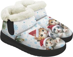 Женские зимние ботинки KEIAHUAN с утеплителем из меха, удобные кроссовки на снег с пушистым воротником, подходящие для улицы, Christmas Cats