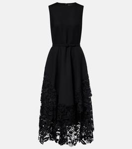 Коктейльное платье из смеси шерсти и кружева Oscar de la Renta, черный