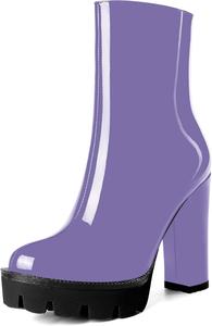 Женские повседневные уличные босоножки MOVINSTEPS с круглым носком, блестящей платформой, молнией, однотонные лакированные ботильоны на высоком каблуке 4,7 дюйма, Lavender