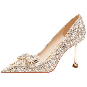 Женские туфли на тонком каблуке, золотистого цвета Lan Miao, Gold