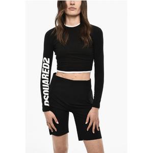 UNDERWEAR Укороченный пижамный топ с длинными рукавами и принтом логотипа Dsquared2, Black