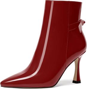 Женские ботильоны FEMSTEP с заостренным носком, повседневные, лакированные, для свиданий, на молнии, на высоком каблуке 3,3 дюйма, Burgundy