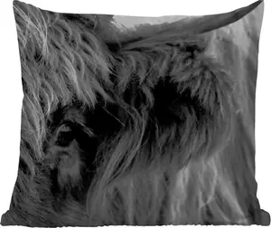 Подушка для улицы - шкура шотландского высокогорного скота - глаз - черный - белый - 40x40 см - водонепроницаемая - подушка для отдыха - подушка - внутренняя отделка - обивка с изображением MuchoWow