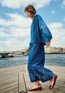 Юбка Part Two THAMARA, Medium Blue Denim Embroidery/Blue Denim