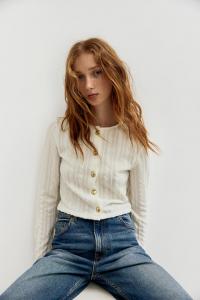 Кардиган в косовой вязке H&M, бежевый