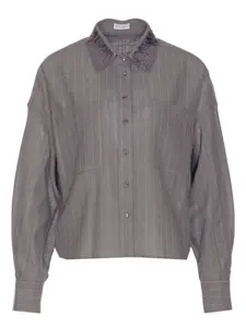 Рубашка в тонкую полоску с пайетками Brunello Cucinelli, серый