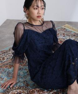 Кружевное платье с открытыми плечами для свадеб, вечеринок и других торжественных случаев Pourvous, цвет Navy