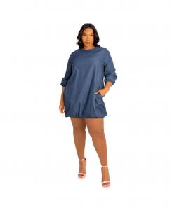 Мини-платье из пузырчатой джинсовой ткани больших размеров Buxom Couture, Denim blue