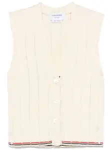 Топ в рубчик с V-образным вырезом THOM BROWNE, нейтральный