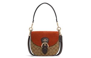 Кожаная ПВХ седельная сумка Kleo портативная через плечо женская терракотовая COACH