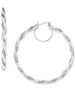 Серьги-Кольца с кристальным паве, средние, 2 дюйма Macy'S, silver