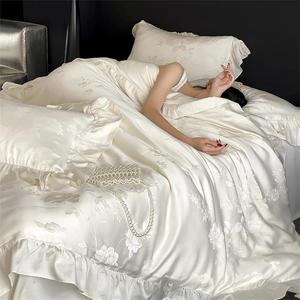 YUSIWOAL Комплект постельного белья из тенсела и хлопка с ботаническим цветочным принтом, текстурированными рюшами и кружевом