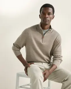 Мужской полуводолазка с однотонной молнией 100% меринос Emidio Tucci, бежевый