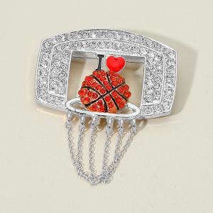 Баскетбольная брошь с эмалированной цепочкой и стразами Fashnzfab, Clear, Rhodium