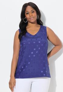 Топ Ulla Popken TEXTURED POLKA DOT SLEEVELESS, Ink Blue/Purple