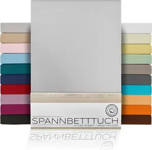 Простыня на резинке BEAUTEX из гребенного хлопка, трикотаж премиум-класса 160 г/м², размер и цвет на выбор, 160x200 см, светло-серая, тип матраса: пружинный блок Beautex GmbH