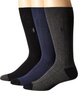 POLO RALPH LAUREN Ребристые носки-следки 3 пары, Charcoal Assorted