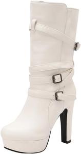 Женские ботильоны средней длины с круглым носком, на шнуровке, с массивным каблуком, удобные высокие каблуки, осенние ботинки с пряжкой, теплые зимние обувь Generic, White