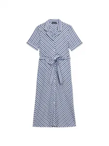 Платье-рубашка с поясом в полоску Brooks Brothers, синий