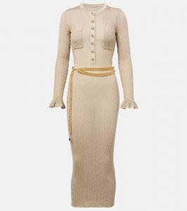 Рибленое трикотажное платье миди из ламе Self-Portrait, Gold