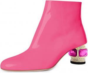 Женские ботильоны FSJ с круглым носком, камнями, невысоким каблуком, модные, с боковой молнией, повседневные, для выпускного, туристические, размеры 37-44, Pink