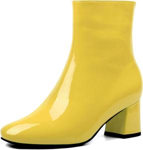 Женские ботильоны SHEMEE с квадратным носком, массивным каблуком, средней высоты, с боковой молнией, Yellow Patent