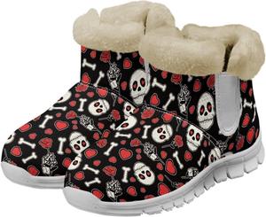 Женские зимние ботинки с утеплителем из фланели, комфортные мягкие ботильоны, против скольжения Glomenade, Love Rose Skull