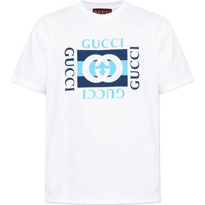 Футболка из печатного хлопкового джерси GUCCI, белый