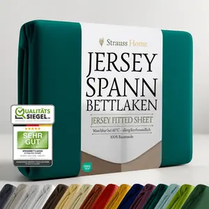 Простыня на резинке Jersey, 100% хлопок, 120x200 см-120x220 см (Petrol) Strauss Home