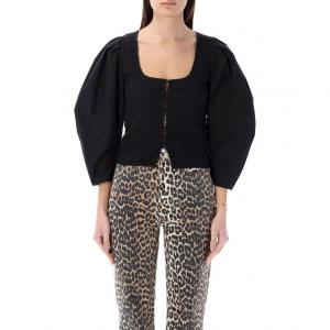 U-образный вырез укороченная блузка с пуговицами GANNI, черный