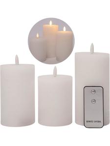 Novaliv Набор из 3 светодиодных свечей диаметром 7,5 см, с мерцающим пламенем, с пультом дистанционного управления, белого цвета