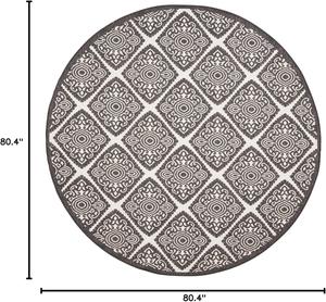 Ковер SAFAVIEH, 201 x 201 см, Linden Collection Round Light Grey/Charcoal LND132A Trellis для помещений и улицы, без линьки, легкий в уходе, для патио, заднего двора, крыльца, террасы, прихожей