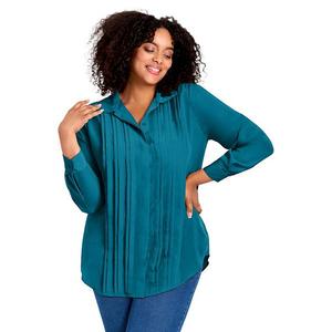 Женская рубашка на пуговицах с плиссировкой plus size Avenue, Deep Teal
