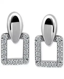 Квадратные серьги с кубическим цирконием (3/4 карата) из 18-каратного золота на стерлинговом серебре (также доступны в стерлинговом серебре) Giani Bernini, silver