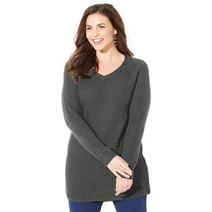 Женский пуловер Daydream Waffle Knit plus size Catherines, Medium Heather Grey