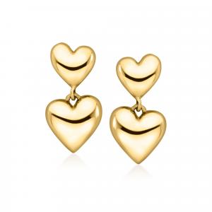 Серьги-подвески Canaria Italian с двумя сердцами из 10-каратного желтого золота Canaria Fine Jewelry, 0.50 In