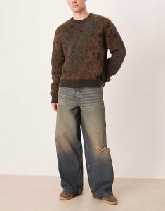 Джинсы свободного кроя, средне-синие, с потертостями и оттенком Asos Design