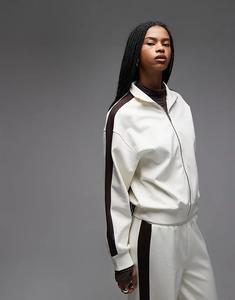 Комбинезон-трансформер ASOS DESIGN на молнии с контрастной шоколадной отделкой кремового цвета