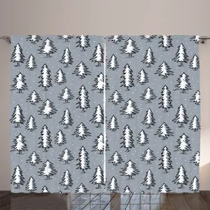 Шторы ABAKUHAUS Winter Rustic, праздничная тема Рождественский лес, универсальные ленточные шторы для гостиной с петлями и крючками, 280 x 225 см, цвет синий, серый и белый Abakuhaus