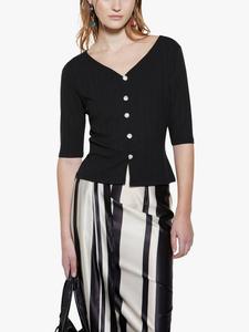 Кардиган с V-образным вырезом, приталенный, с рубчиком SISLEY