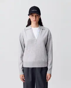 Женский шерстяной джемпер с воротником поло Claudie Pierlot, темно-серый