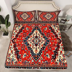 Erosebridal Комплект постельного белья Art Deco Oriental в стиле бохо с мандалой, красный, супермягкий и дышащий, Oriental 02