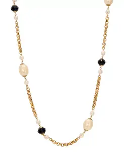 Длинное ожерелье из голубых стеклянных бусин с искусственным жемчугом 2028, blue