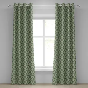 Геометрическая штора на люверсах ABAKUHAUS с графическим узором в виде павлиньих перьев в ностальгических пастельных тонах в азиатском стиле, декоративная двухпанельная штора, 280 x 225 см, фисташковый оттенок