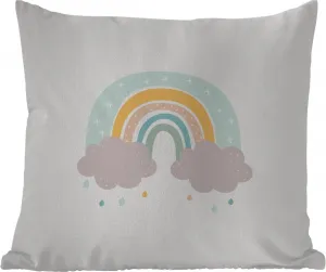 Подушка для улицы - Радуга - Облака - Дождь - Детская - Пастельная - 50x50 см - Устойчива к погодным условиям - Подушка для отдыха - Удобная - Подушка с рисунком MuchoWow