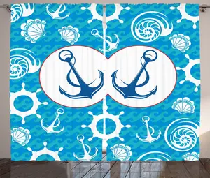 Штора ABAKUHAUS в морском стиле, ностальгический дизайн парусника, универсальная ленточная штора для гостиной с петлями и крючками, 280 x 225 см, цвет: синий, бирюзовый, белый Abakuhaus