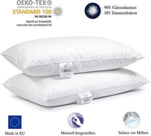 Набор из 2 | Подушка 50 х 70 см | 1000 грамм пуха, гусиного пуха | 100% натуральная трехкамерная подушка | Чехол: 100% хлопок | 3-х камерная пуховая подушка | Home-&-Fashion