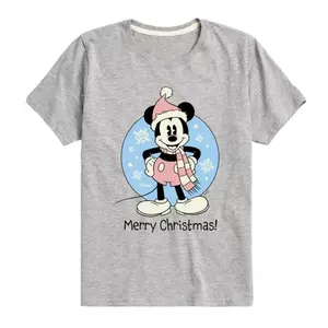 Футболка для мальчиков 8-20 лет с принтом "Микки Маус" и надписью "С Рождеством" Disney, серый