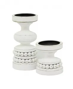 Набор из двух деревянных подсвечников с бусинами в традиционном стиле Novogratz Collection, white