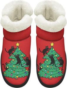 Женские зимние ботинки KEIAHUAN с мехом, теплые и утепленные, мини-ботильоны на платформе для снега, Christmas Tree Black Cats